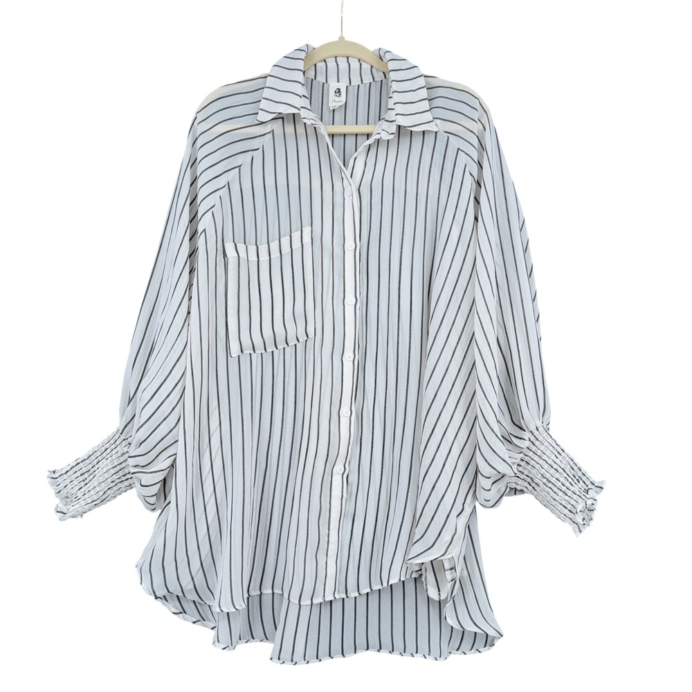 Flawless Striped Button Down Tunic Women L 100% Polyester White Black